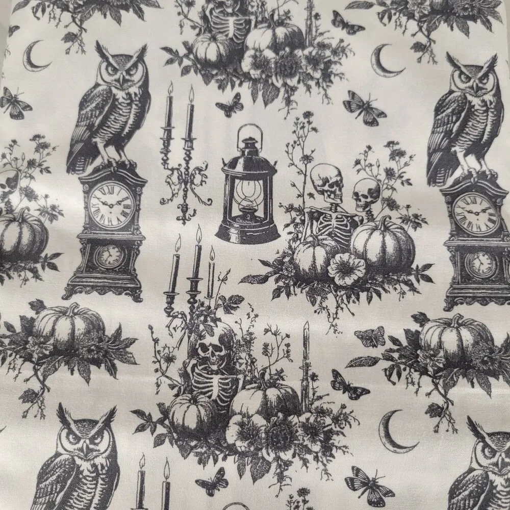 Halloween Gothic Toile Queen 6pc Sheets Set White Black Skeletons Pumpkins Owls